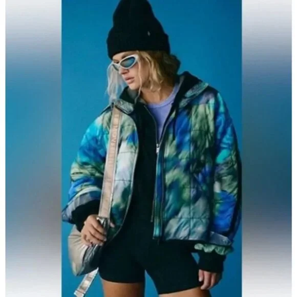 Free People FP Movement Pippa Packable Puffer Jacket Blurry Flower Combo Size S - Picture 1 of 6
